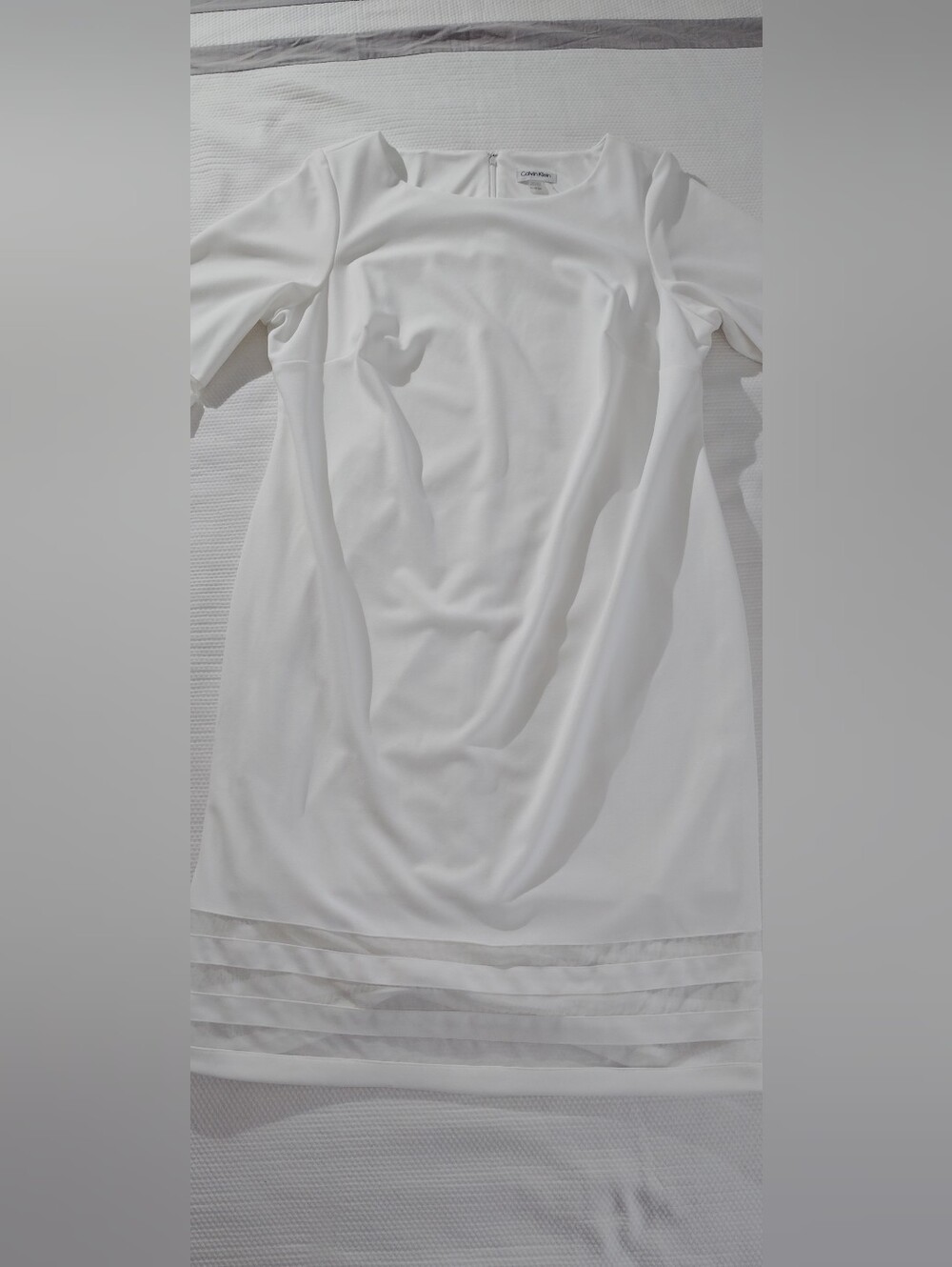 calvin klein illusion-trim sheath dress color white size 18 W. - Picture 4 of 10